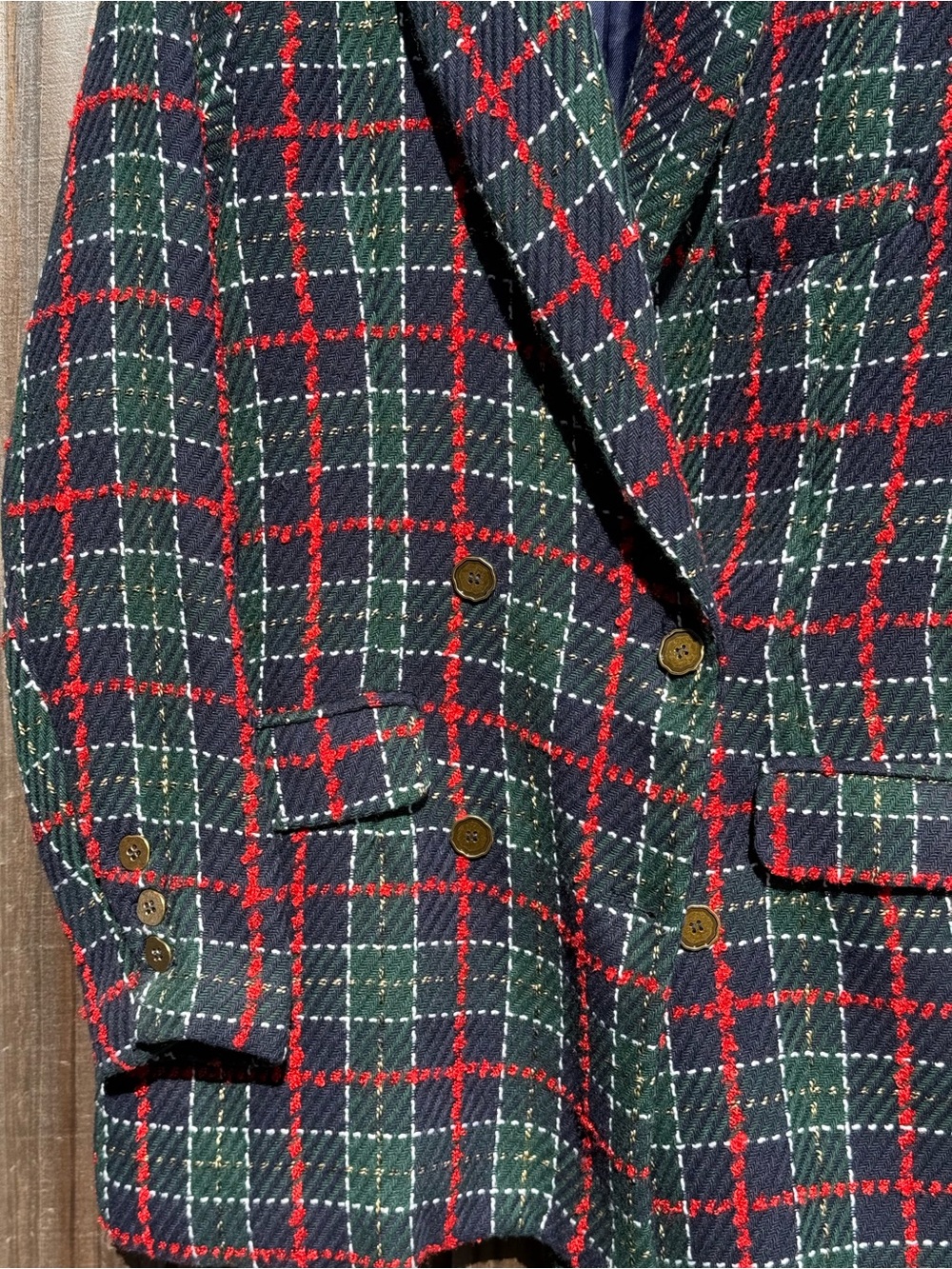 Lena Green and Red Plaid Wool Double-Breasted Blazer - Picture 2 of 10